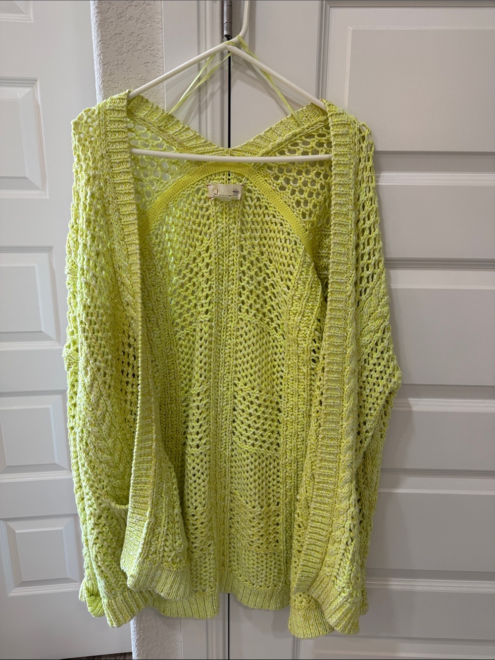 Anthropologie Open-Weave Lime Yellow Cardigan